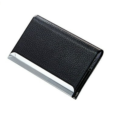 3 Pack Black Business Name Card Holder Steel Leather Wrap Case